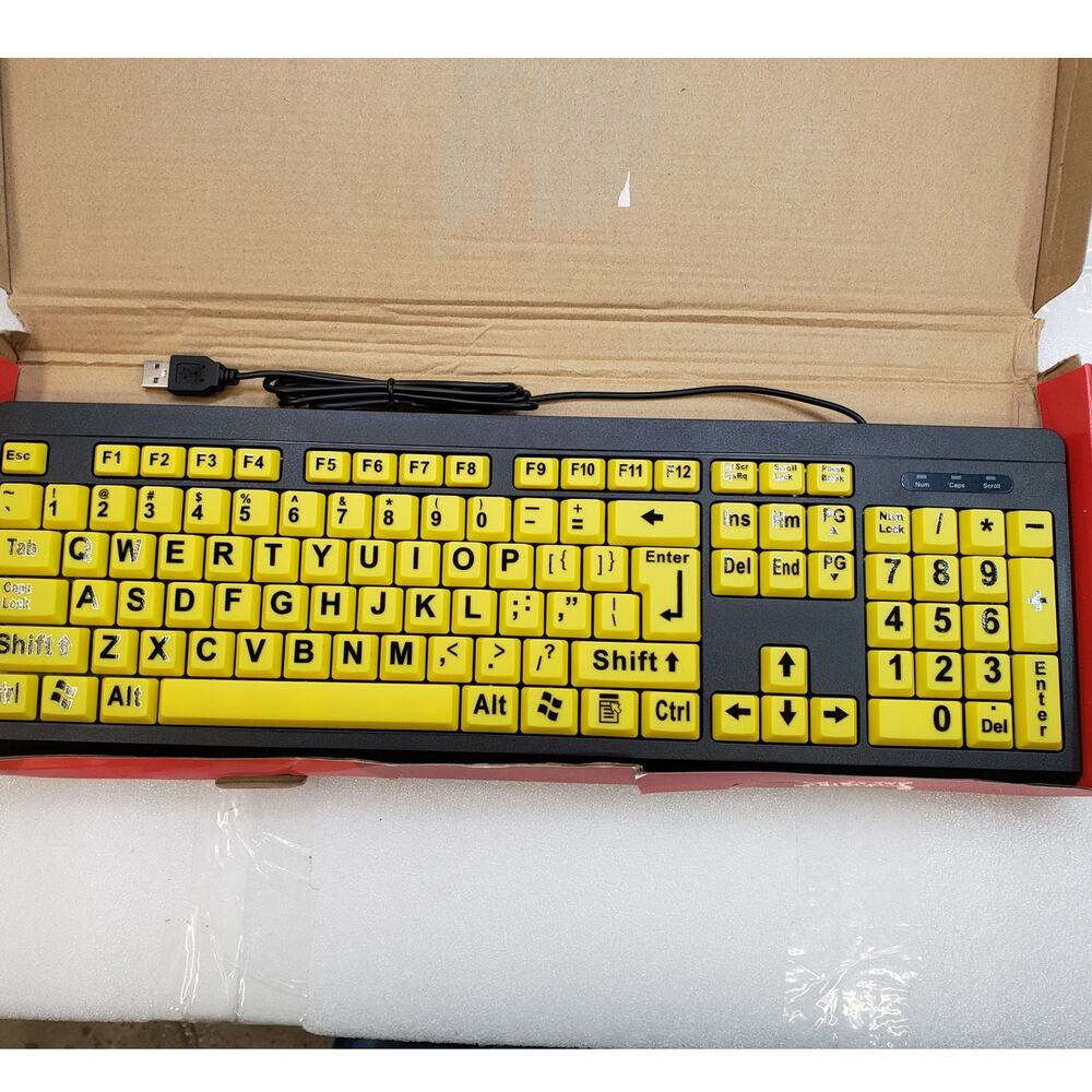 Large Print Keyboard - USB Wired Yellow High Contrast Keys. Vision Helper